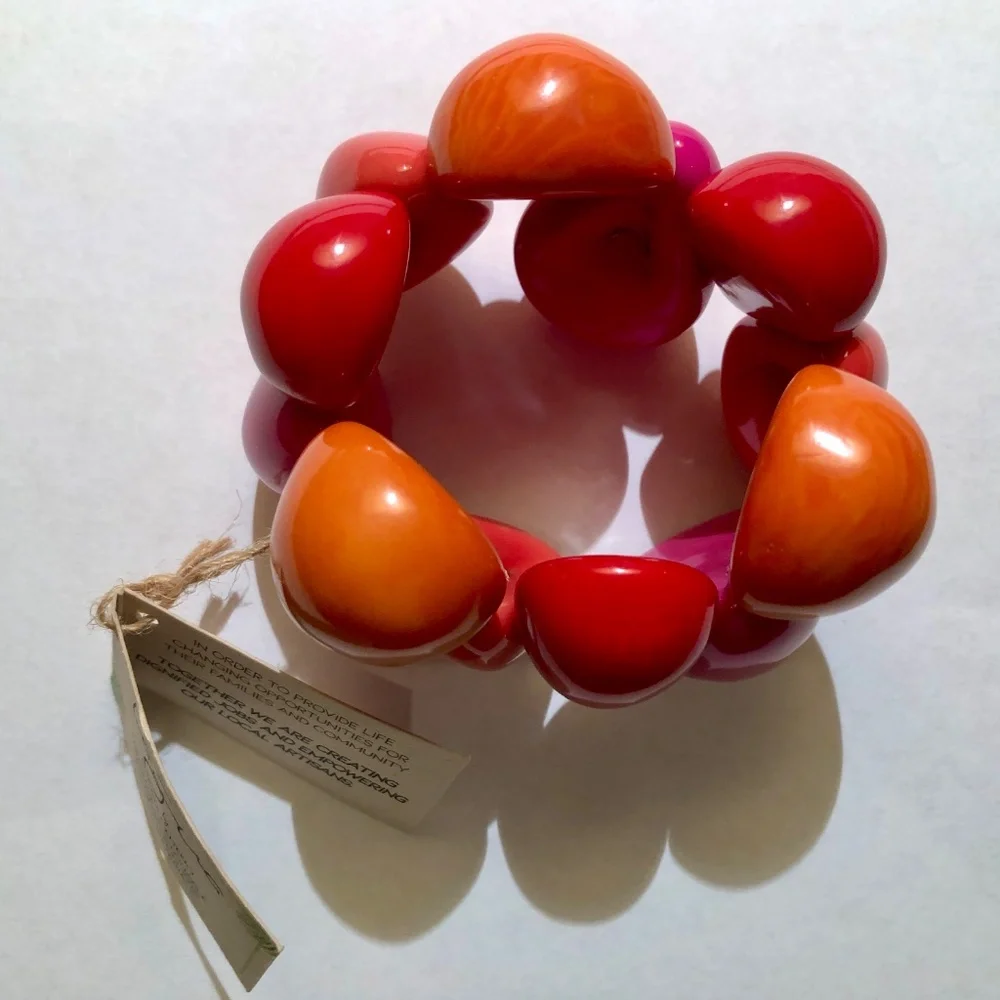 New Fuchsia Combo Sustainable Rainbow Tagua‎ Nut Shape Stretch Bracelet